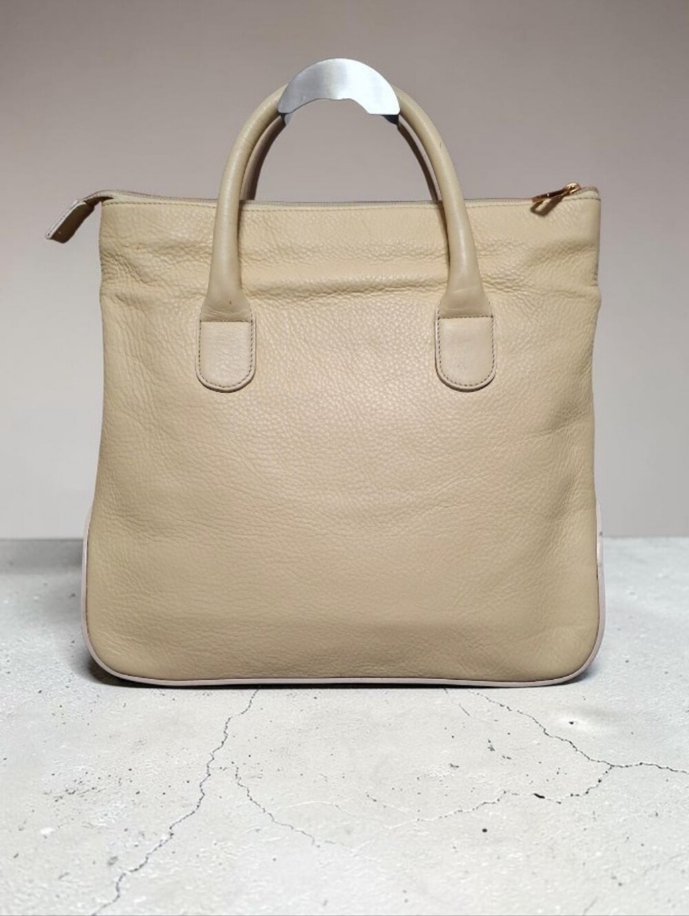 Lancel Cream pebbled leather tote bag Vintage Luxury